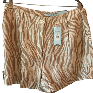 NWT Zebra Print tan and beige Women Shorts size 14 Blue sol linen blend